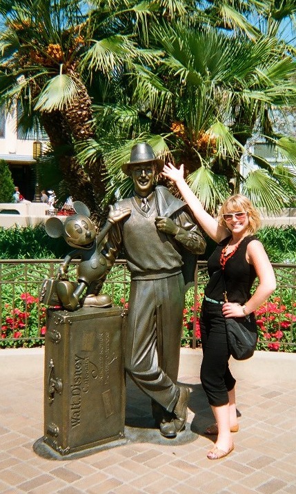 Brenda with Walt and Mickey at Disney California Adventure, 2013.