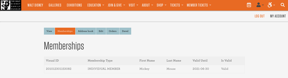 Memberships page