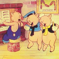 Lobby Card Three Little Pigs, 1933 Festival de los 11 Premios de Walt Disney Printed ink on paper Walt Disney Family Foundation, Gift of Dean Barickman, ©Disney